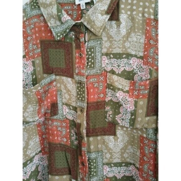 BKE Western Bandana Patchwork Shirt  Women's L Boho Button Up Long Sleeve Top - Picture 4 of 7